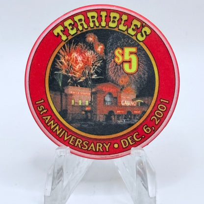 Terrible's Hotel Casino Las Vegas Nevada 2001 'Ed Herbst, 1st Anniversary' LE $5 Casino Chip V9881
