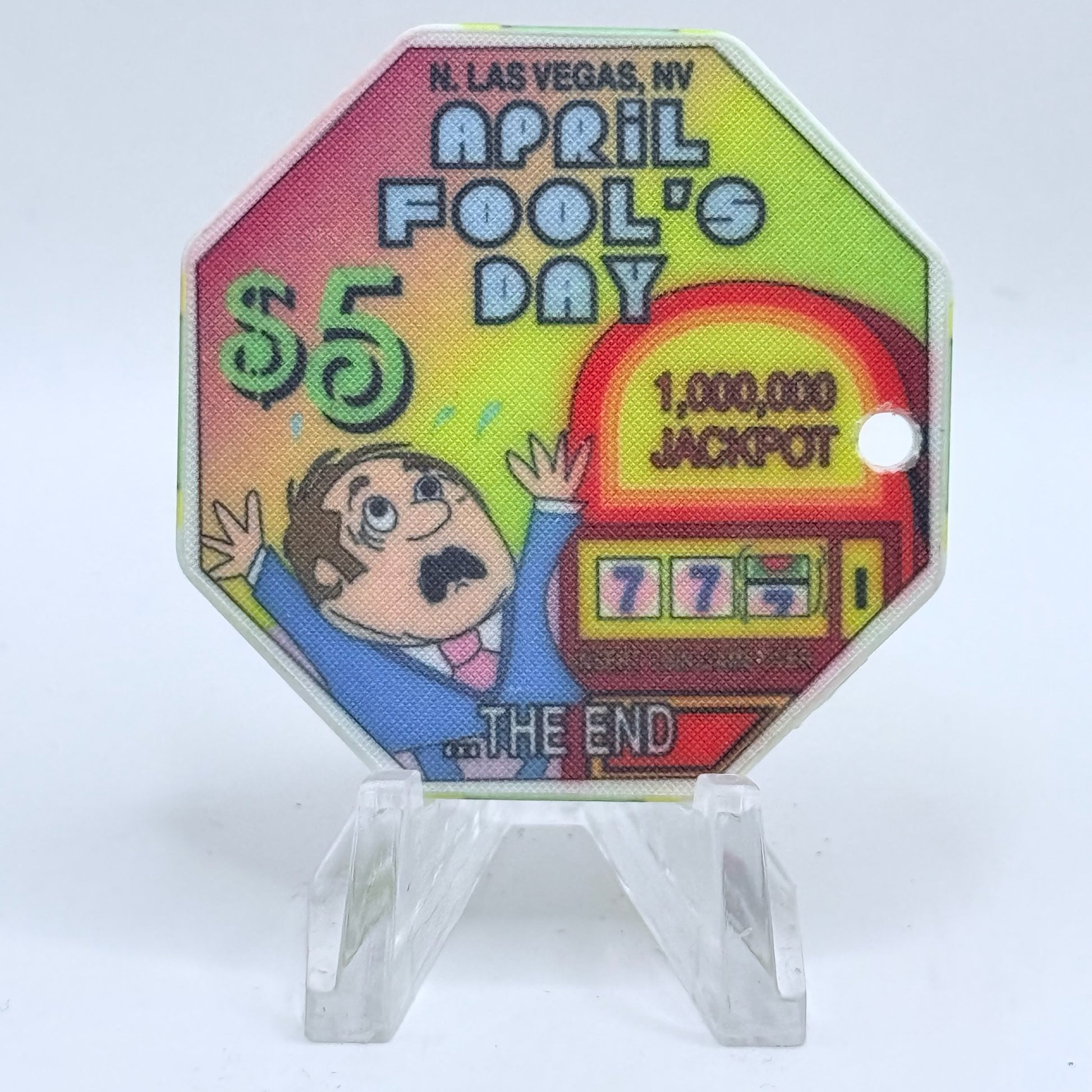 Opera House Casino N. Las Vegas Nevada 1997 'April Fool's Day, Drilled' LE $5 Casino Chip N8896
