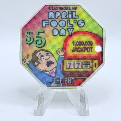 Opera House Casino N. Las Vegas Nevada 1997 'April Fool's Day, Drilled' LE $5 Casino Chip N8896