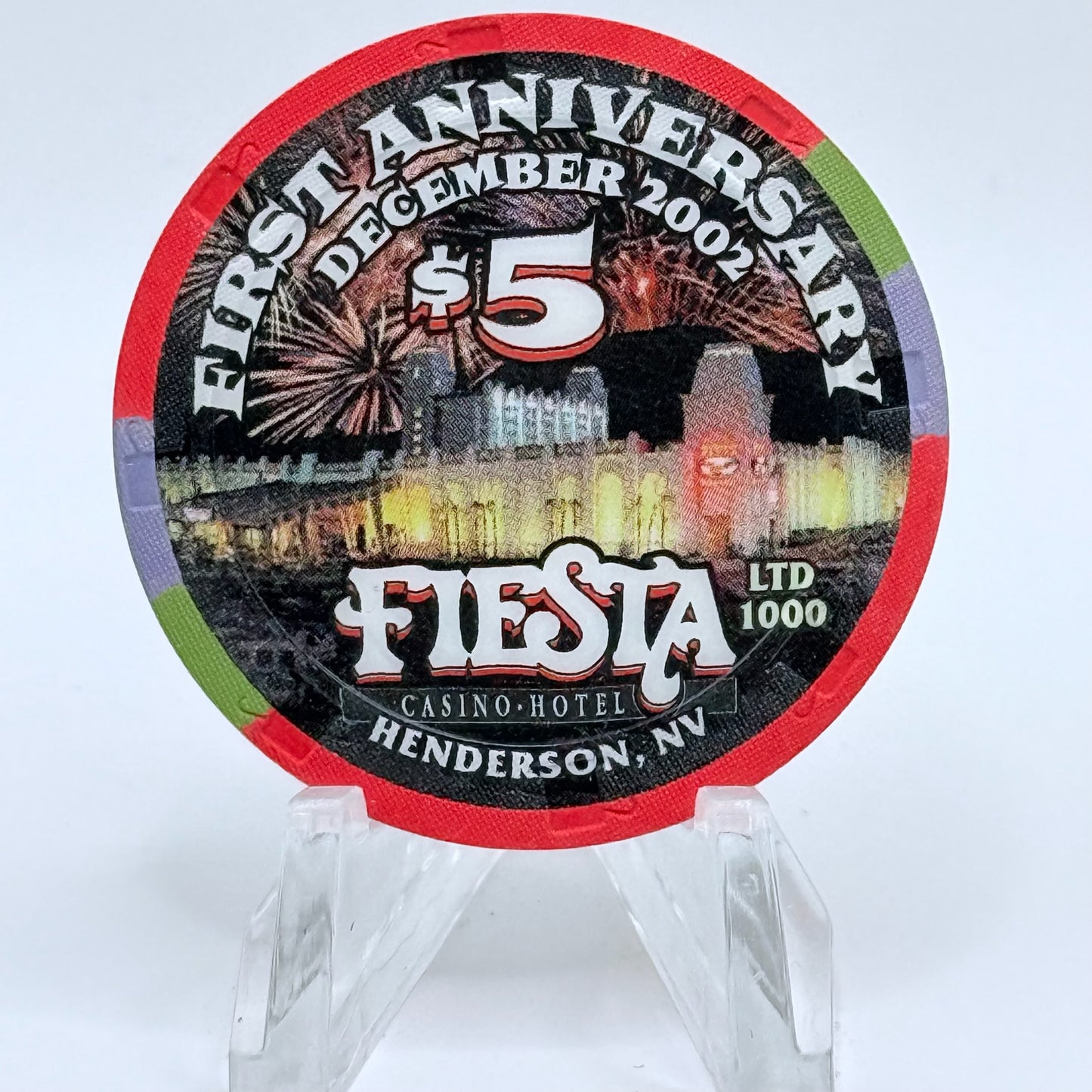 Fiesta Henderson Nevada 2002 '1st Anniversary' LE $5 Casino Chip E0445