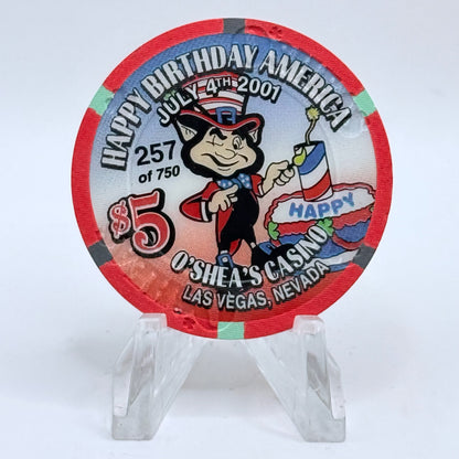 O'Sheas Las Vegas Nevada 2001 'July 4th' LE $5 Casino Chip V7079