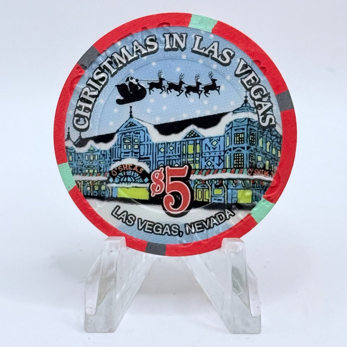 O'Sheas Las Vegas Nevada 2001 'Christmas' LE $5 Casino Chip V9309