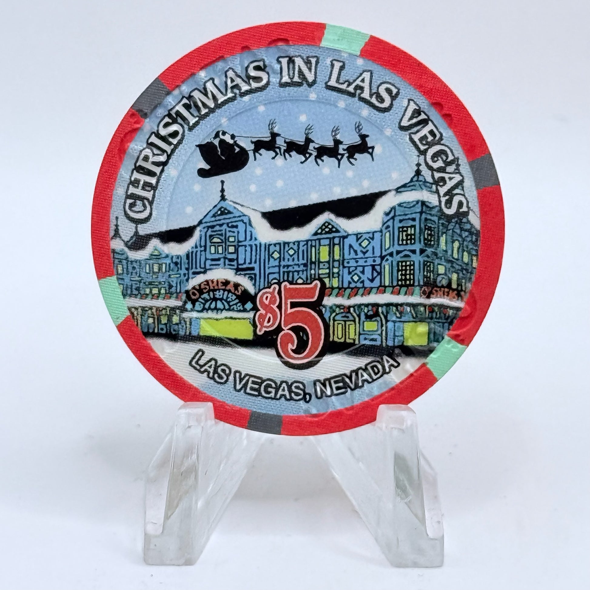 O'Sheas Las Vegas Nevada 2001 'Christmas' LE $5 Casino Chip V9309