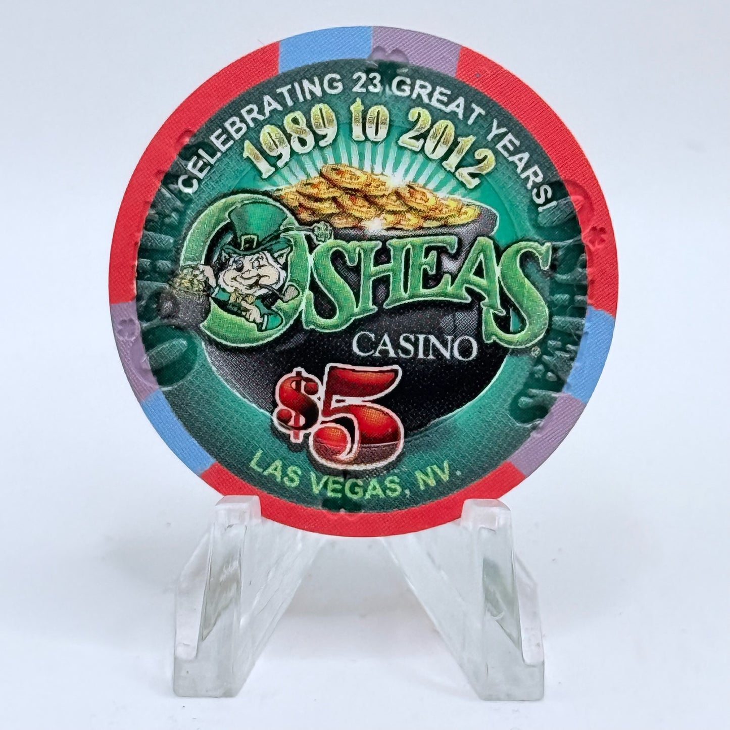 O'Sheas Las Vegas Nevada 2012 '23rd Anniversary' LE $5 Casino Chip D0585