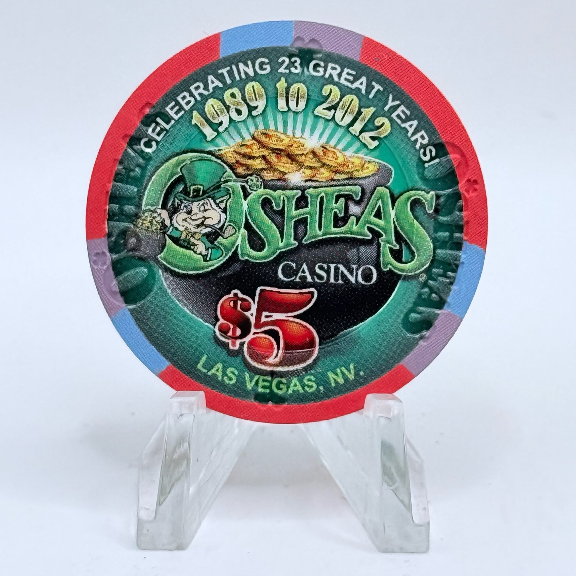 O'Sheas Las Vegas Nevada 2012 '23rd Anniversary' LE $5 Casino Chip D0585