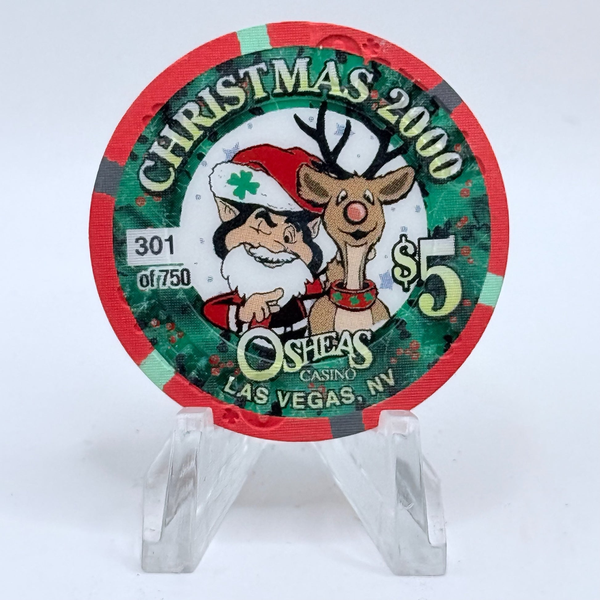 O'Sheas Las Vegas Nevada 2000 'Christmas' LE $5 Casino Chip V7455