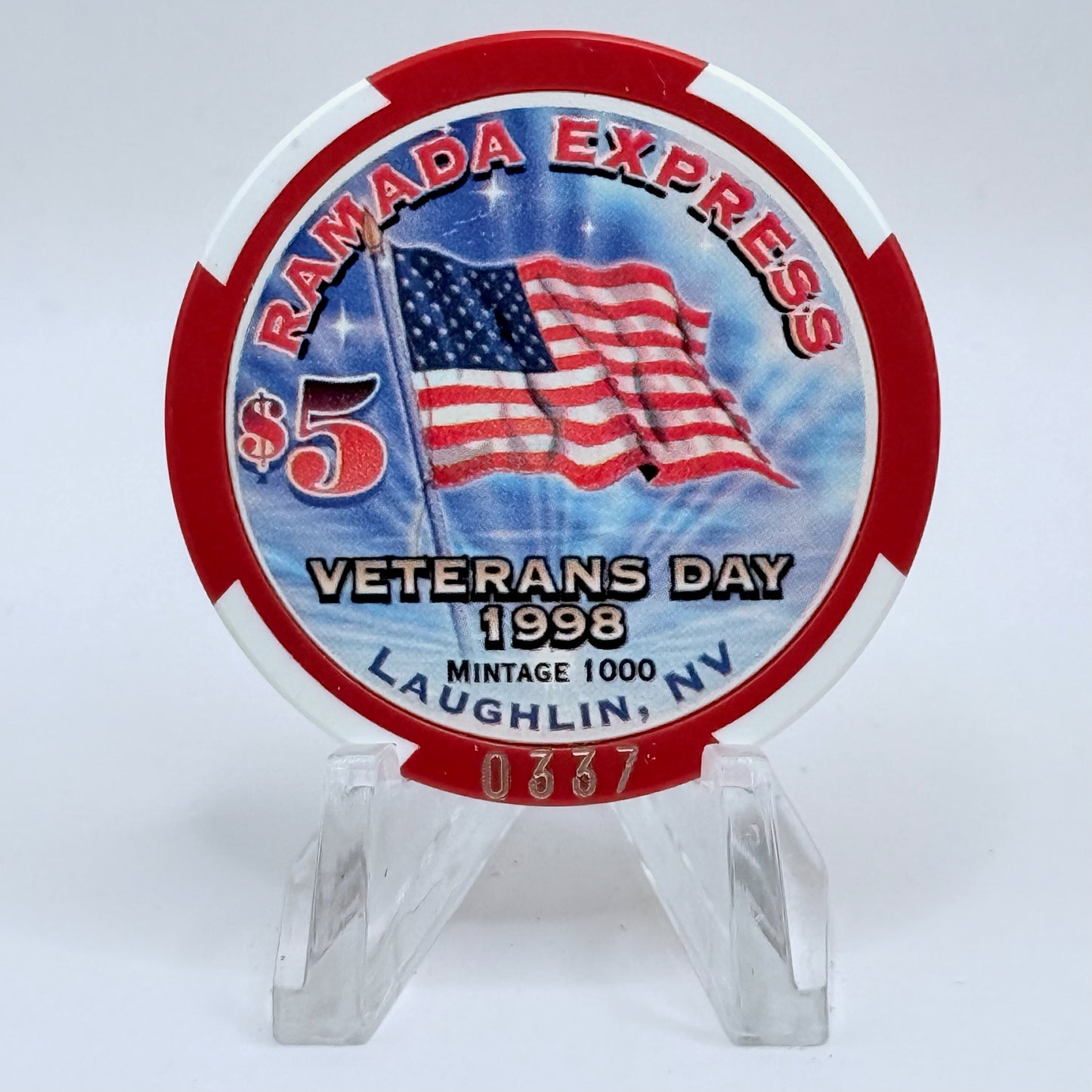 Ramada Express Laughlin Nevada 1998 'Veterans Day' LE $5 Casino Chip V3250