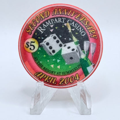 Rampart Casino Las Vegas Nevada 2004 'Second Anniversary' LE $5 Casino Chip E3146