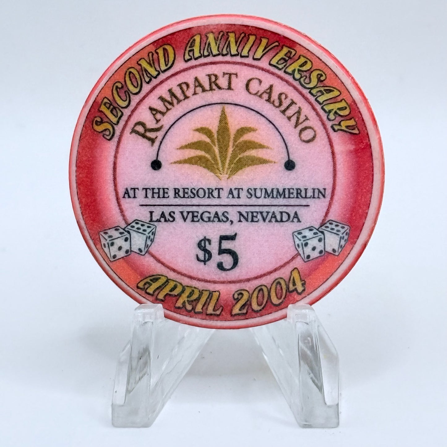 Rampart Casino Las Vegas Nevada 2004 'Second Anniversary' LE $5 Casino Chip E3146