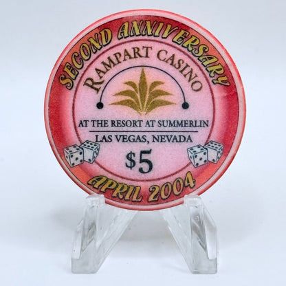 Rampart Casino Las Vegas Nevada 2004 'Second Anniversary' LE $5 Casino Chip E3146