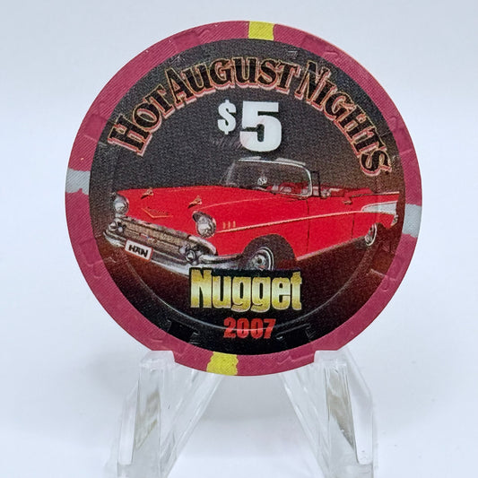John Ascuaga's Nugget Sparks Nevada 2007 'Hot August Nights' LE $5 Casino Chip E6454