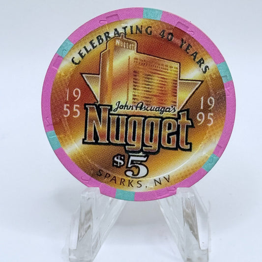John Ascuaga's Nugget Sparks Nevada 1995 '40th Anniversary' LE $5 Casino Chip N2783