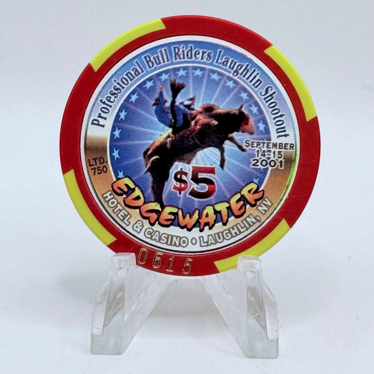 Edgewater Laughlin Nevada 2001 '#0615' LE $5 Casino Chip V8392