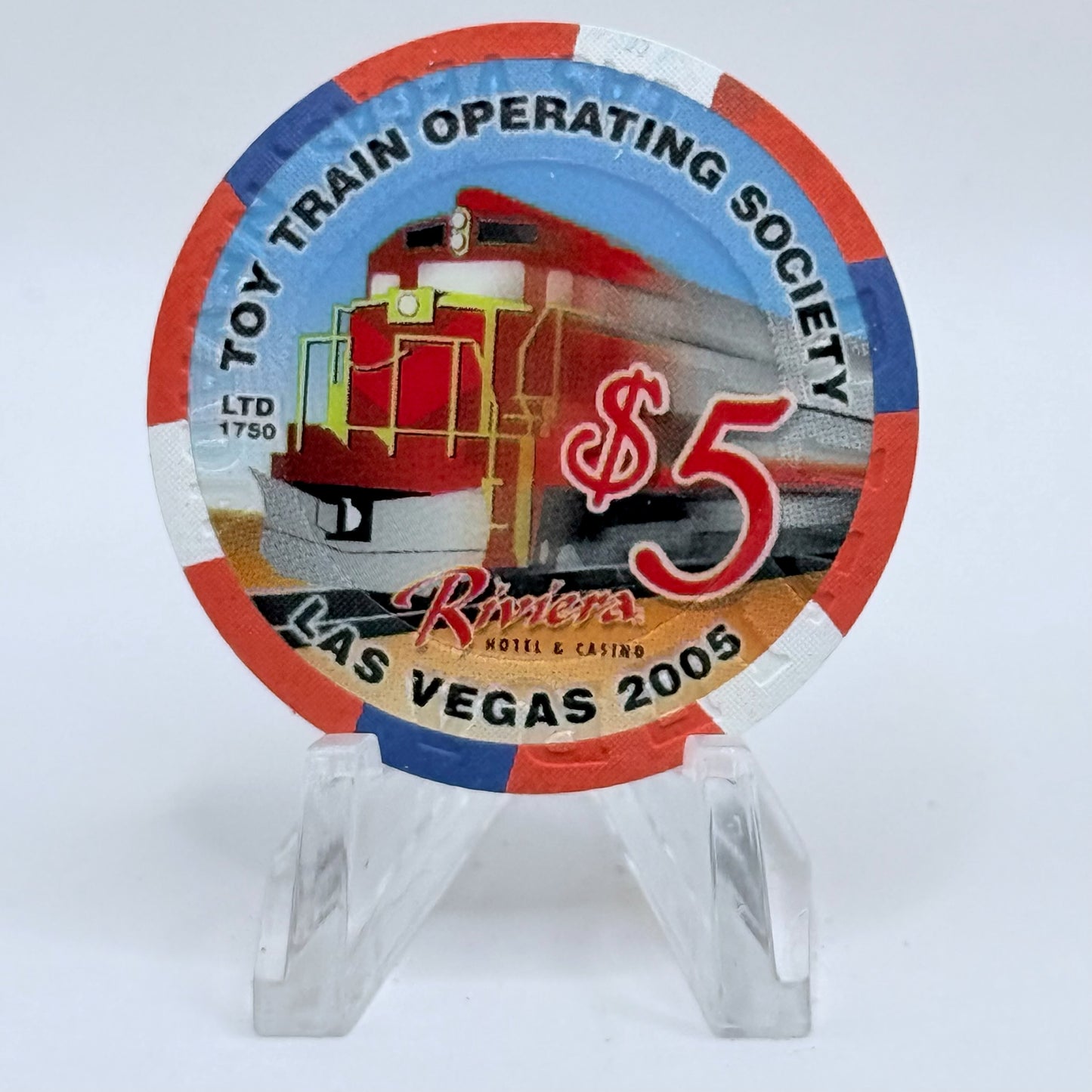 Riviera Las Vegas Nevada 2005 'Toy Train Operating Society' LE $5 Casino Chip E8322