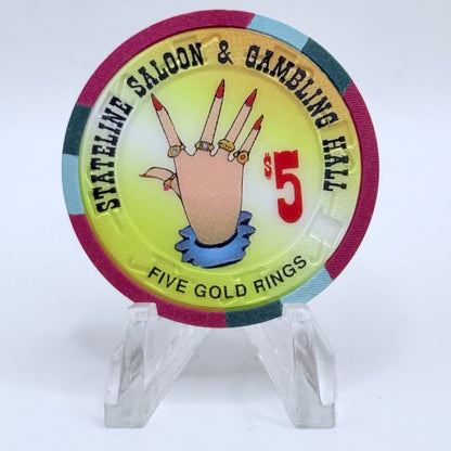 Stateline Saloon Amargosa Valley Nevada 1996 'Five Gold Rings - Christmas' Series 1 LE $5 Casino Chip N9168