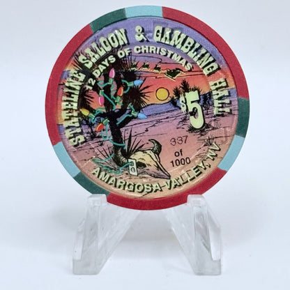Stateline Saloon Amargosa Valley Nevada 1996 'Four Calling Birds - Christmas' Series 1 LE $5 Casino Chip N9167