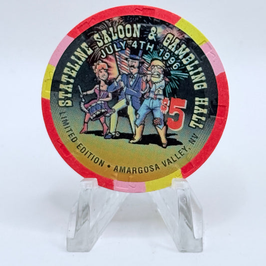 Stateline Saloon Amargosa Valley Nevada 1996 'July 4th' LE $5 Casino Chip N9161