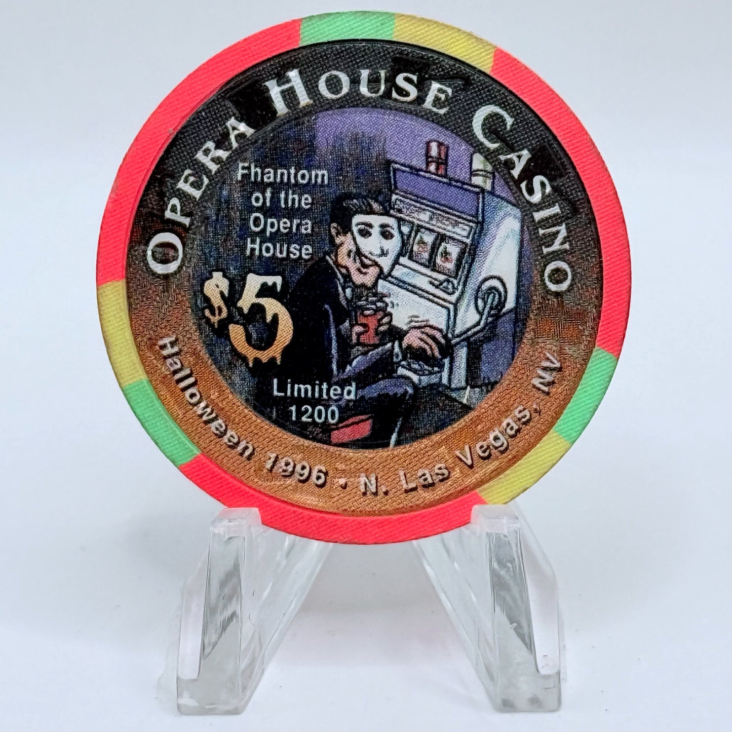 Opera House Casino N. Las Vegas Nevada 1996 'Halloween - Phantom of the Opera' LE $5 Casino Chip N8903