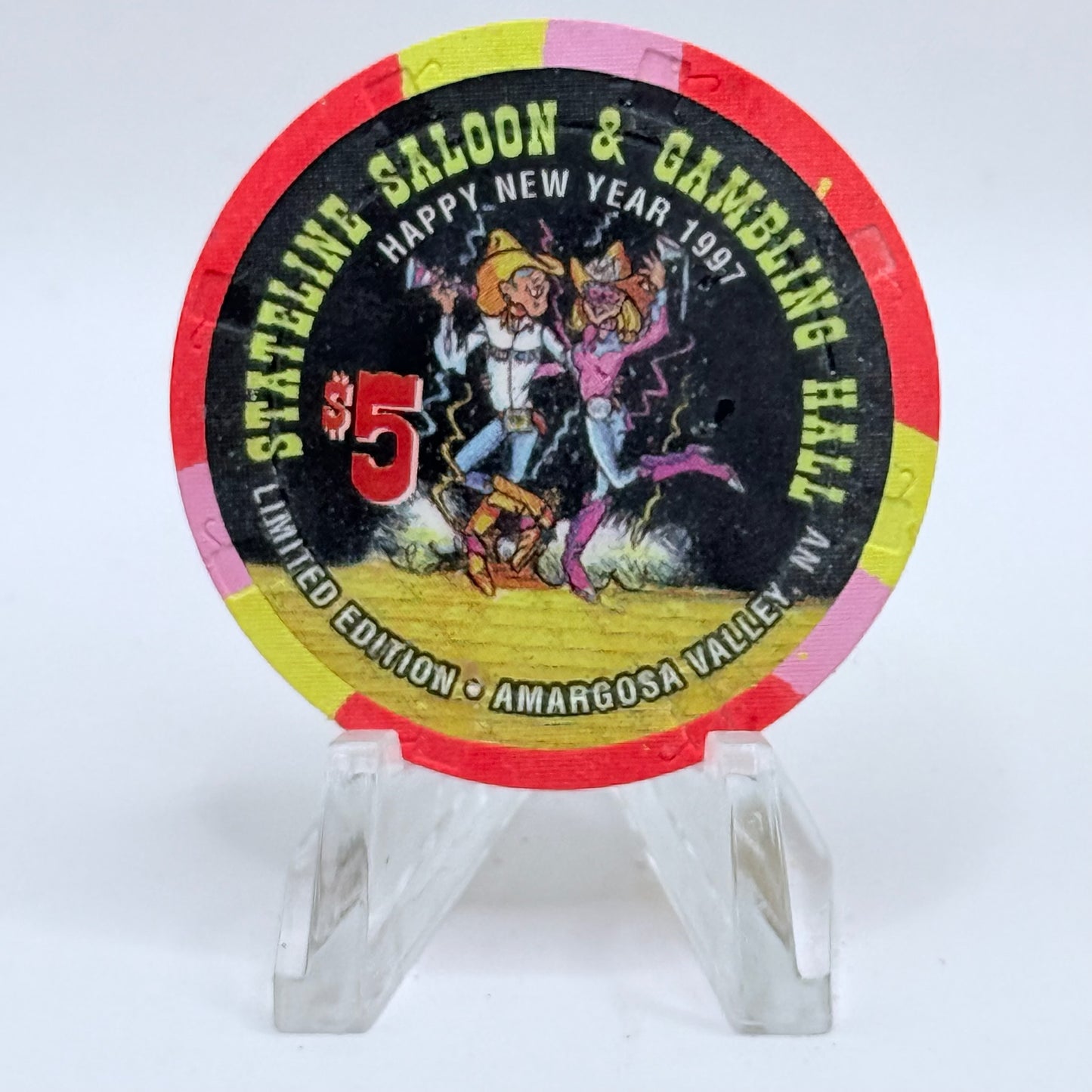 Stateline Saloon Amargosa Valley Nevada 1997 'Happy New Year' LE $5 Casino Chip N9179