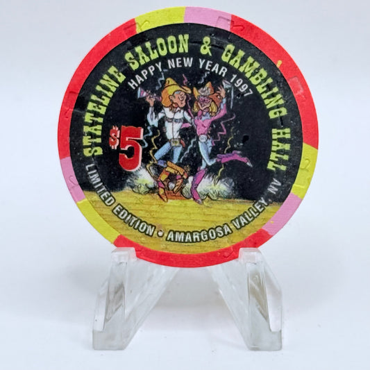 Stateline Saloon Amargosa Valley Nevada 1997 'Happy New Year' LE $5 Casino Chip N9179