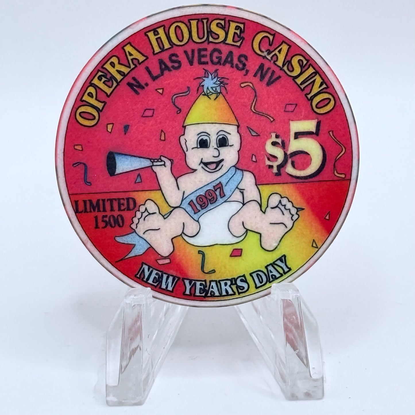 Opera House Casino N. Las Vegas Nevada 1996 'New Years Eve' LE $5 Casino Chip N8894