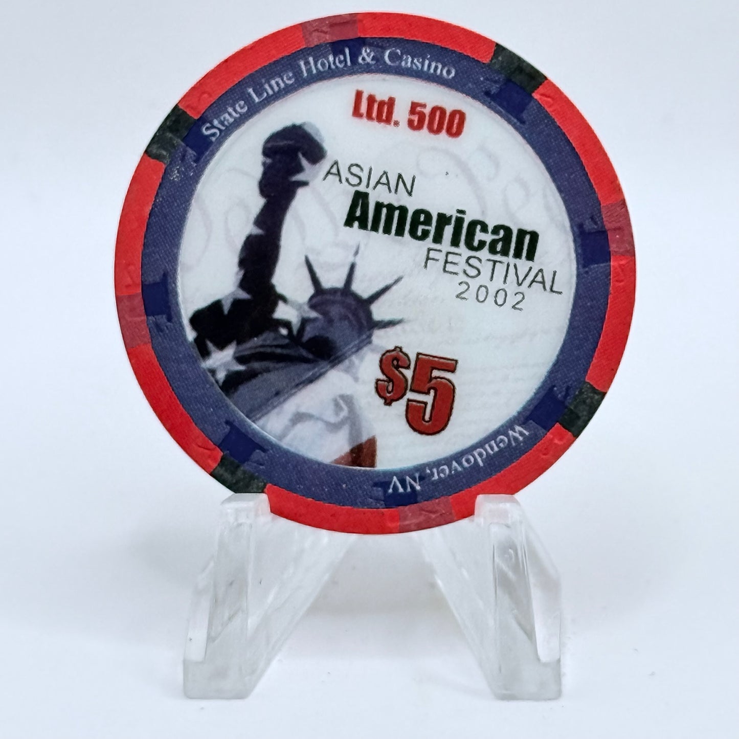 State Line Casino Wendover Nevada 2002 'Asian American Festival' LE $5 Casino Chip E2646
