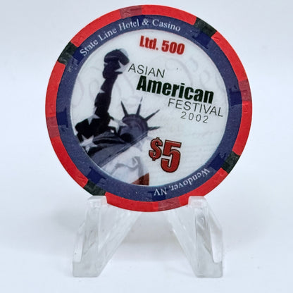 State Line Casino Wendover Nevada 2002 'Asian American Festival' LE $5 Casino Chip E2646