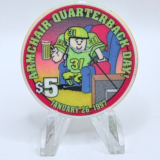 Opera House Casino N. Las Vegas Nevada 1997 'Armchair Quarterback' LE $5 Casino Chip N9887