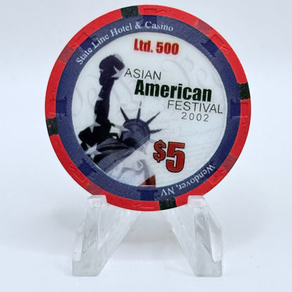 State Line Casino Wendover Nevada 2002 'Asian American Festival' LE $5 Casino Chip E2646