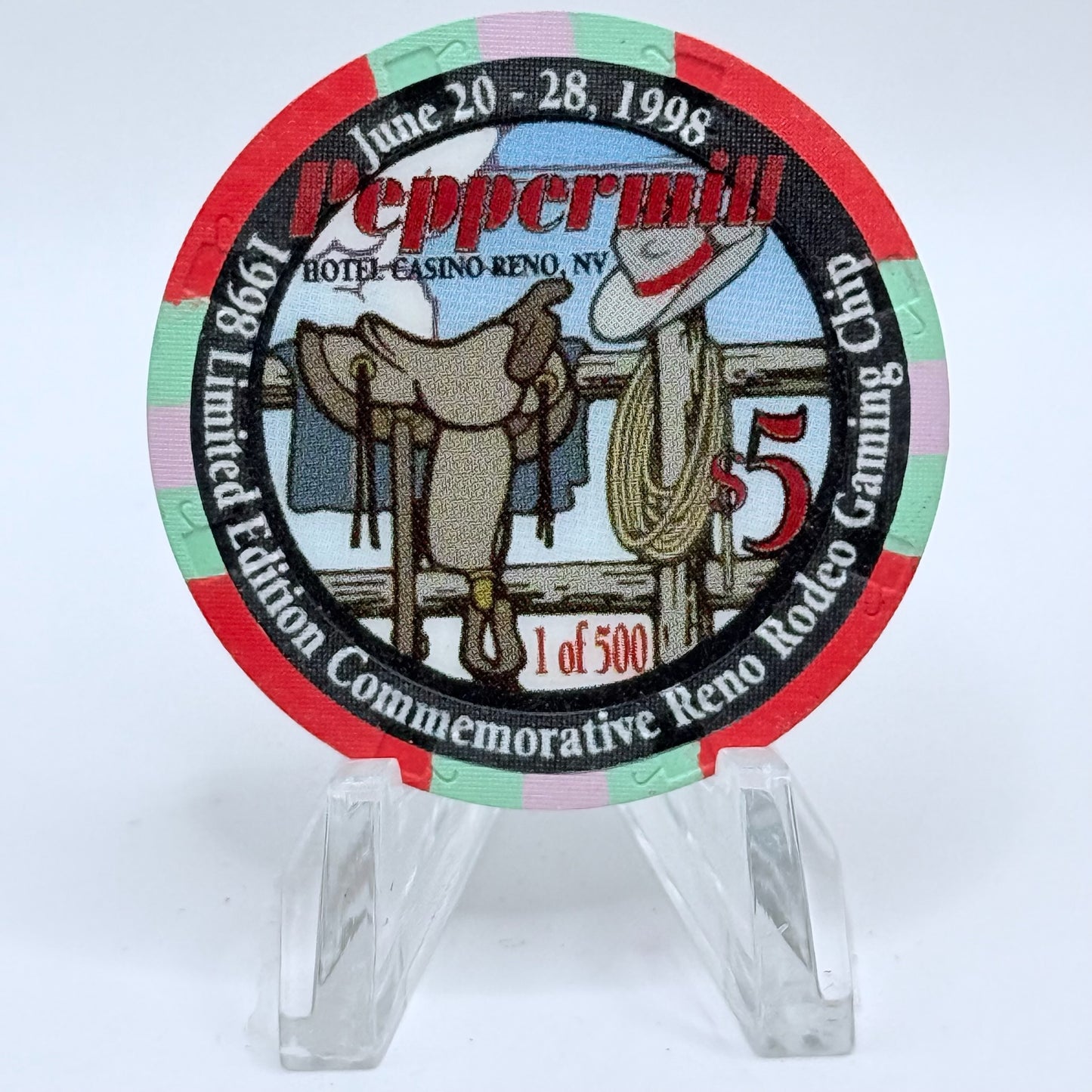 Peppermill Reno Nevada 1998 'Reno Rodeo' LE $5 Casino Chip V3206