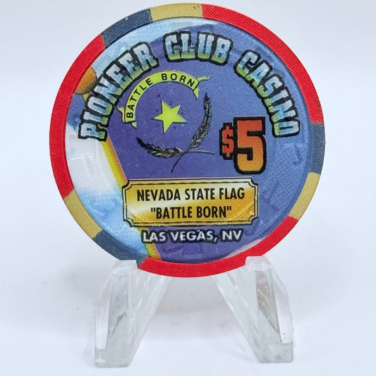 Pioneer Club Las Vegas Nevada 1995 'Nevada State Flag 'Battle Born'' LE $5 Casino Chip N2547