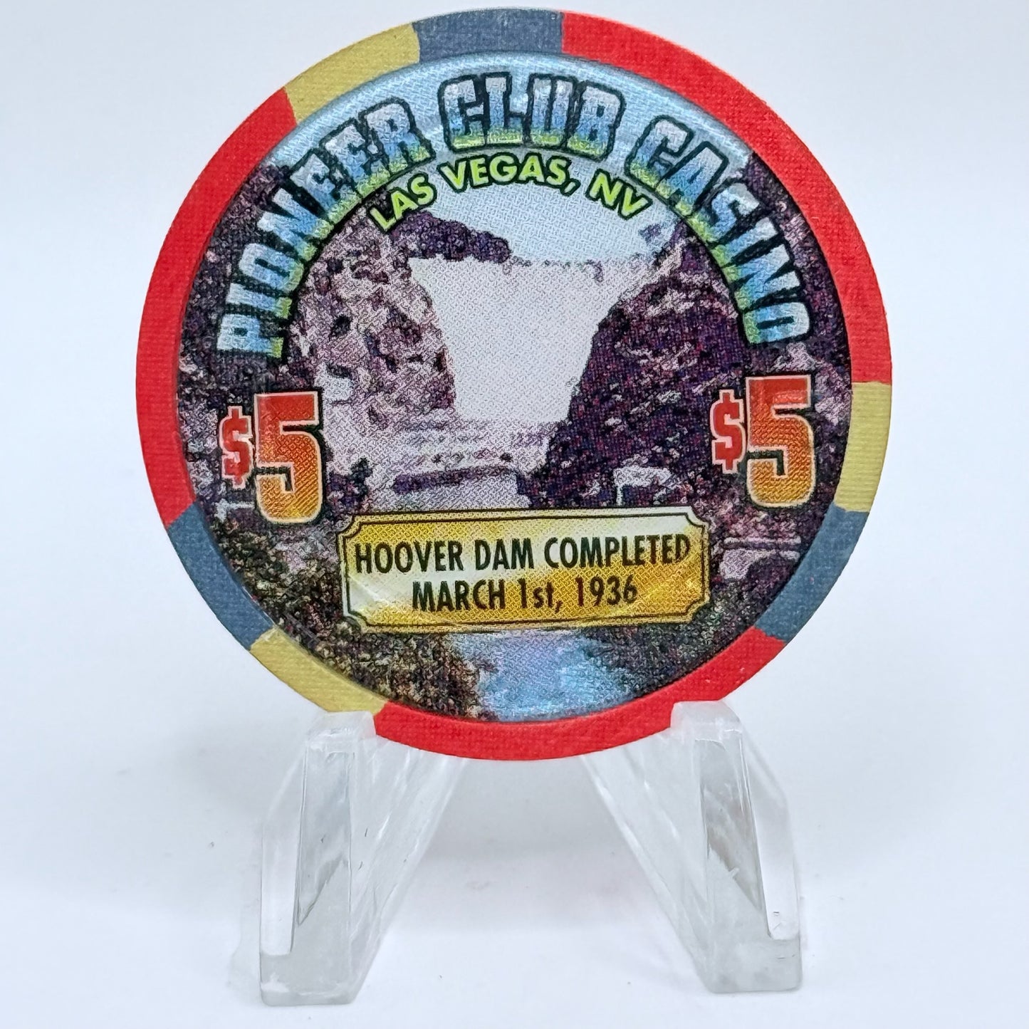 Pioneer Club Las Vegas Nevada 1995 'Hover Dam Completed' LE $5 Casino Chip N2544