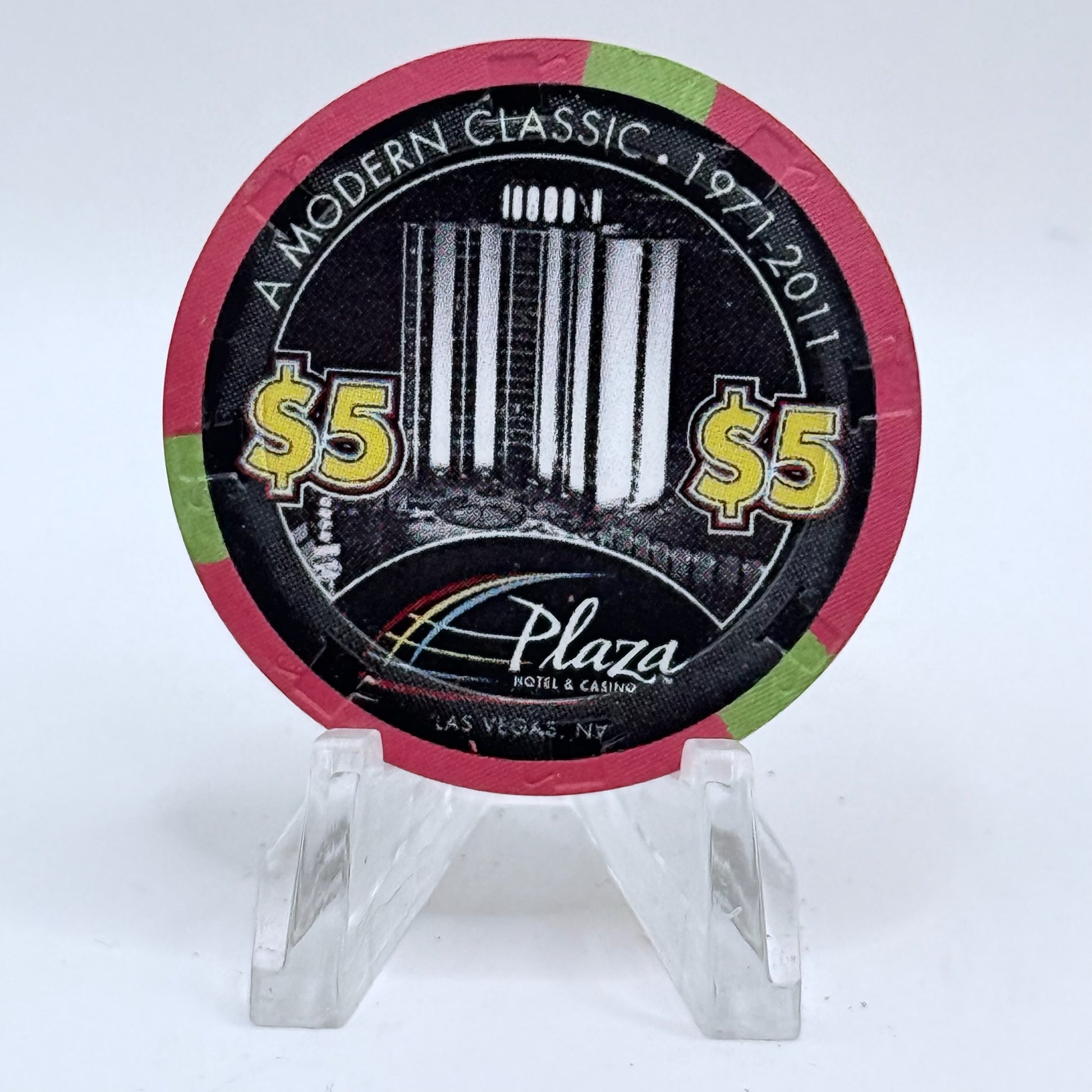 Plaza Hotel and Casino Las Vegas Nevada 2011 '40th Anniversary' LE $5 Casino Chip D0252