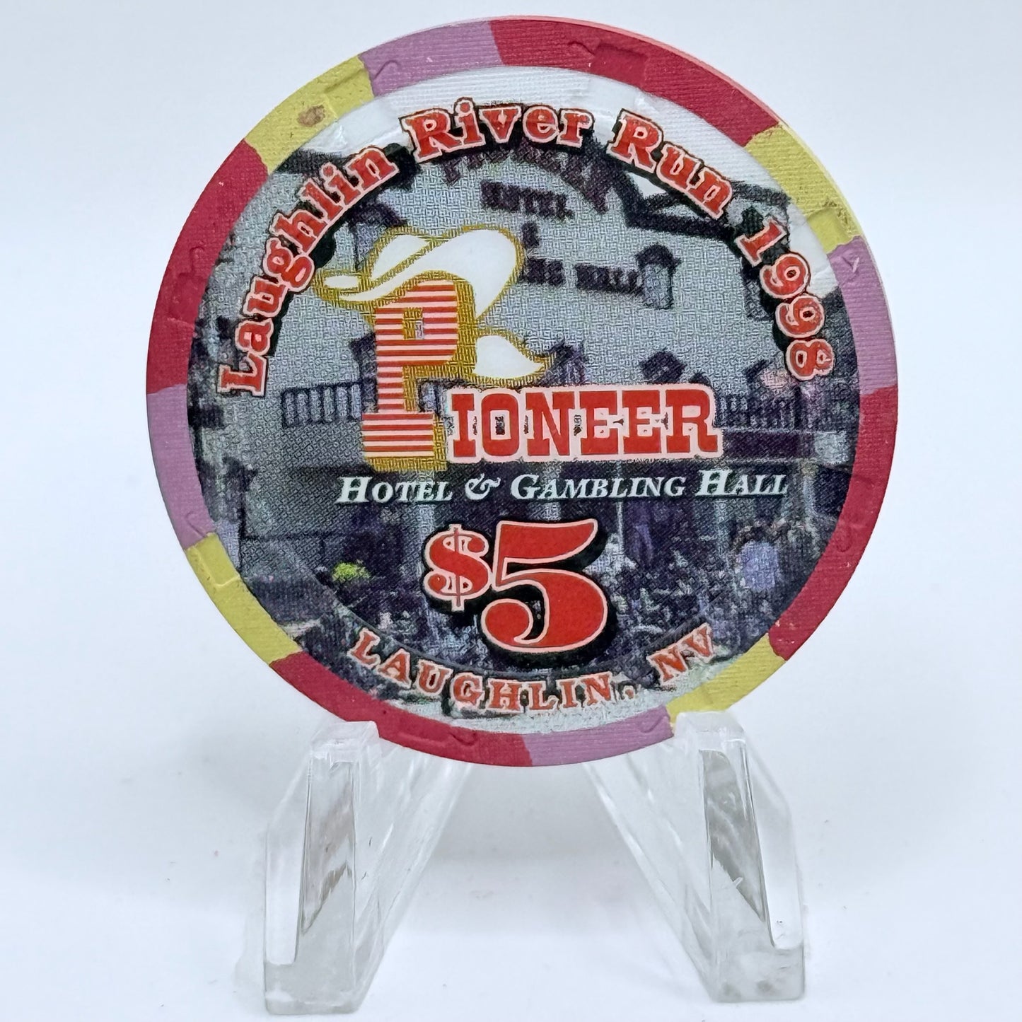 Pioneer Hotel & Gaming Hall Laughlin Nevada 1998 '16th Annual River Run' LE $5 Casino Chip V1299