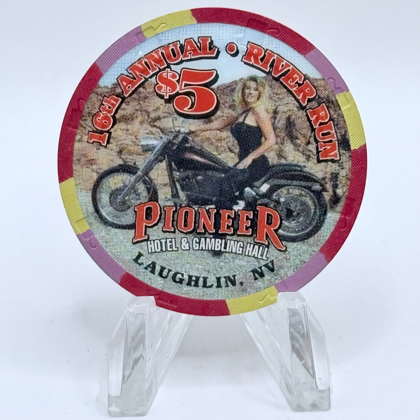 Pioneer Hotel & Gaming Hall Laughlin Nevada 1998 '16th Annual River Run' LE $5 Casino Chip V1299