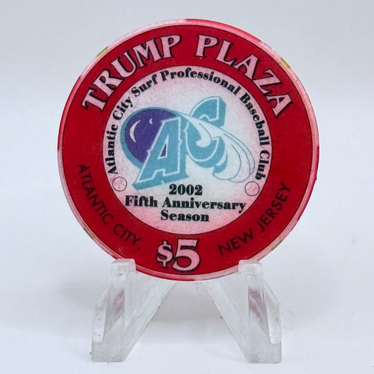 Trump Plaza Atlantic City New Jersey 'Atlantic City's Surf Professional Baseball Club' LE $5 Casino Chip