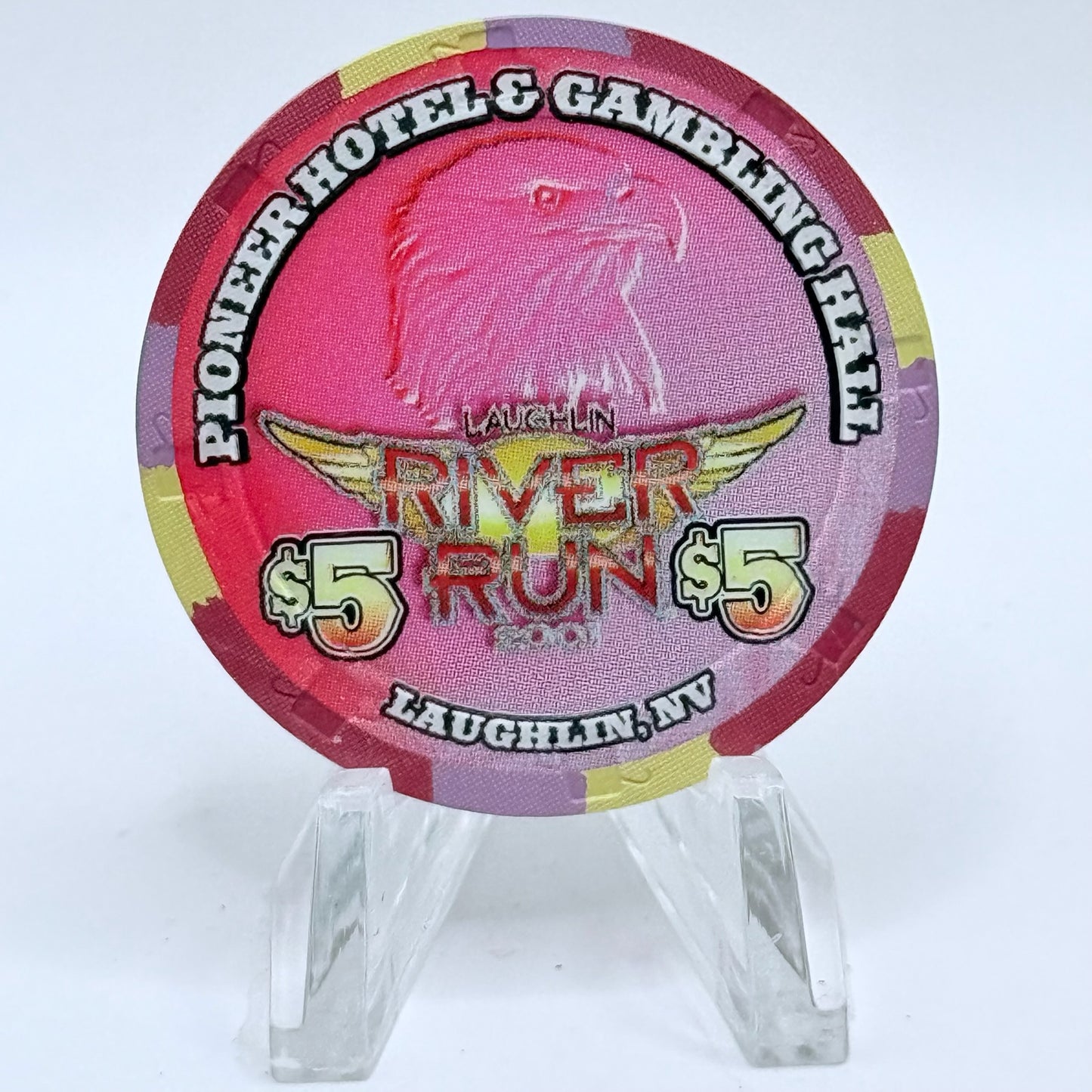 Pioneer Hotel & Gaming Hall Laughlin Nevada 2001 'River Run' LE $5 Casino Chip V7405
