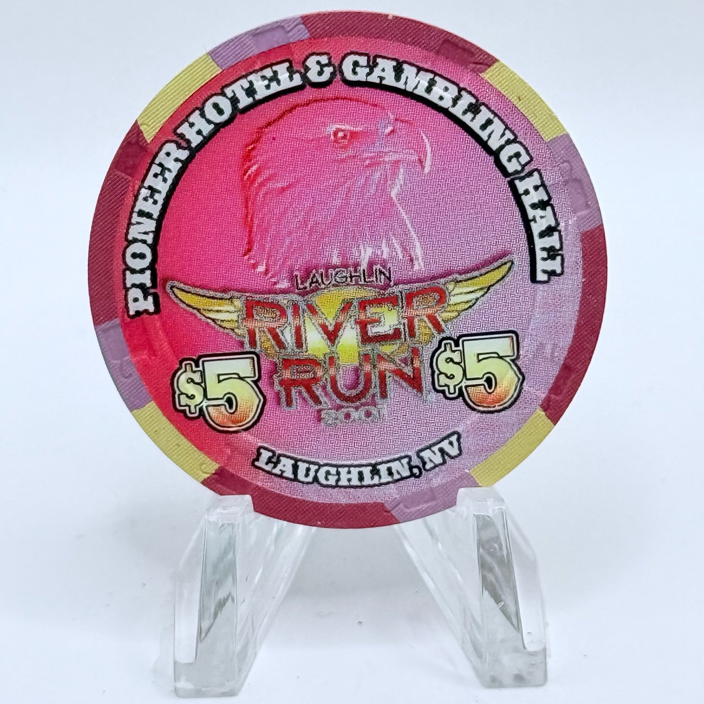 Pioneer Hotel & Gaming Hall Laughlin Nevada 2001 'River Run' LE $5 Casino Chip V7403