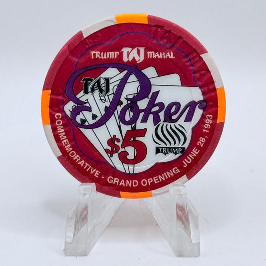 Trump Taj Mahal Atlantic City New Jersey 1993 'Poker Room Grand Opening' LE $5 Casino Chip