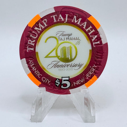Trump Taj Mahal Atlantic City New Jersey 2010 '20th Anniversary' LE $5 Casino Chip