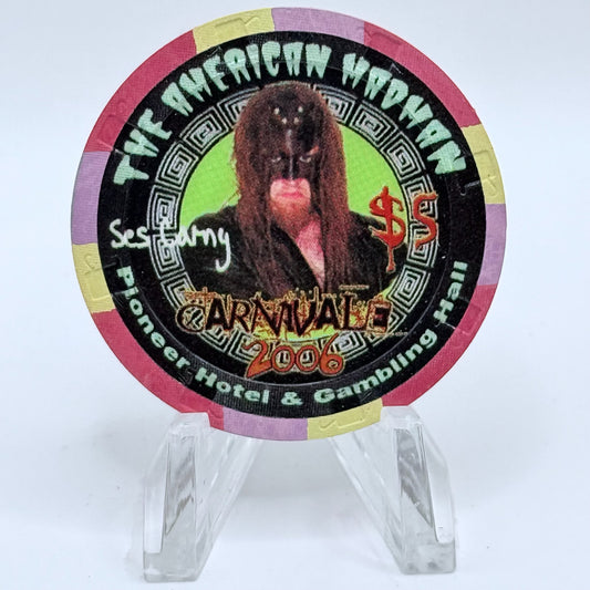 Pioneer Hotel & Gaming Hall Laughlin Nevada 2006 'River Run Carnivalek - The American Madman' LE $5 Casino Chip E5424