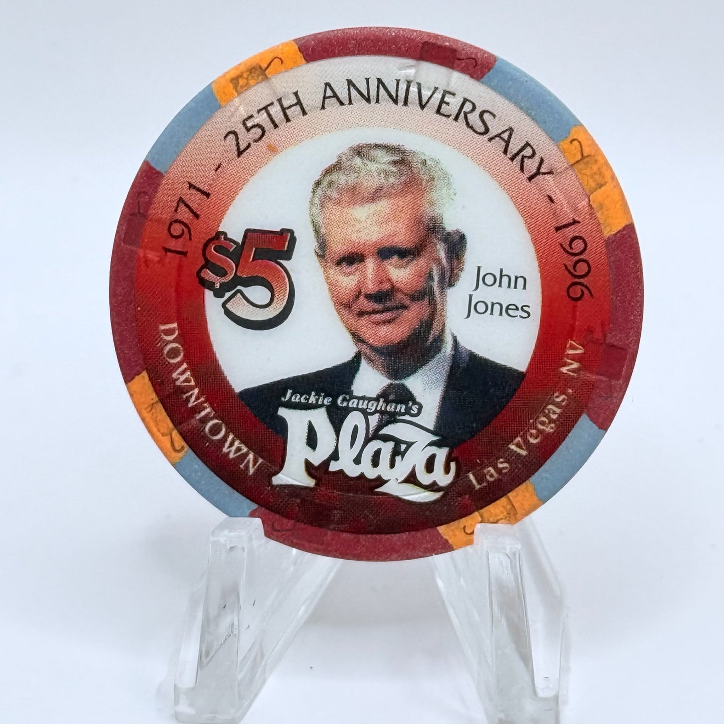Jackie Gaughan's Plaza Las Vegas Nevada 1996 '25th Anniversary - John Jones' LE $5 Casino Chip N2571