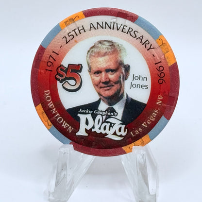Jackie Gaughan's Plaza Las Vegas Nevada 1996 '25th Anniversary - John Jones' LE $5 Casino Chip N2571