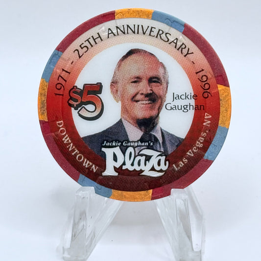 Jackie Gaughan's Plaza Las Vegas Nevada 1996 '25th Anniversary - Jackie Gaughan' LE $5 Casino Chip N2570