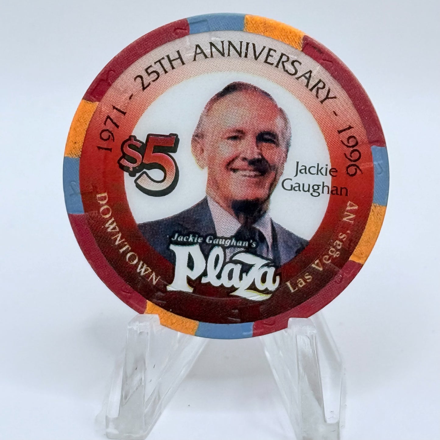 Jackie Gaughan's Plaza Las Vegas Nevada 1996 '25th Anniversary - Jackie Gaughan' LE $5 Casino Chip N2570