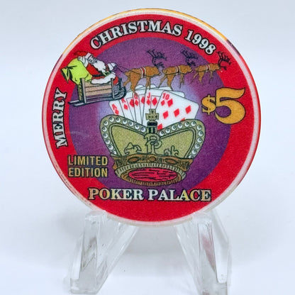 Poker Palace N. Las Vegas Nevada 1998 'Happy New Year, Merry Christmas' LE $5 Casino Chip V3231
