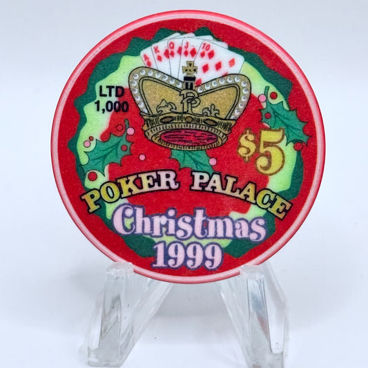 Poker Palace N. Las Vegas Nevada 1999 'Christmas - St. Nicks Last Visit Of This Century' LE $5 Casino Chip V5300