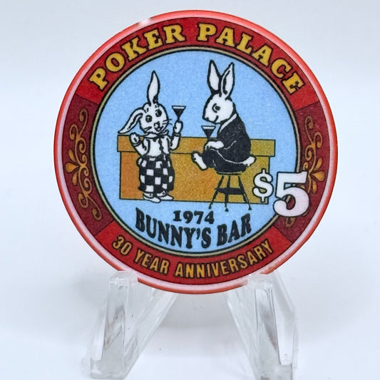 Poker Palace N. Las Vegas Nevada 2004 'Bunny's Bar - 30 Year Anniversary' LE $5 Casino Chip E3290