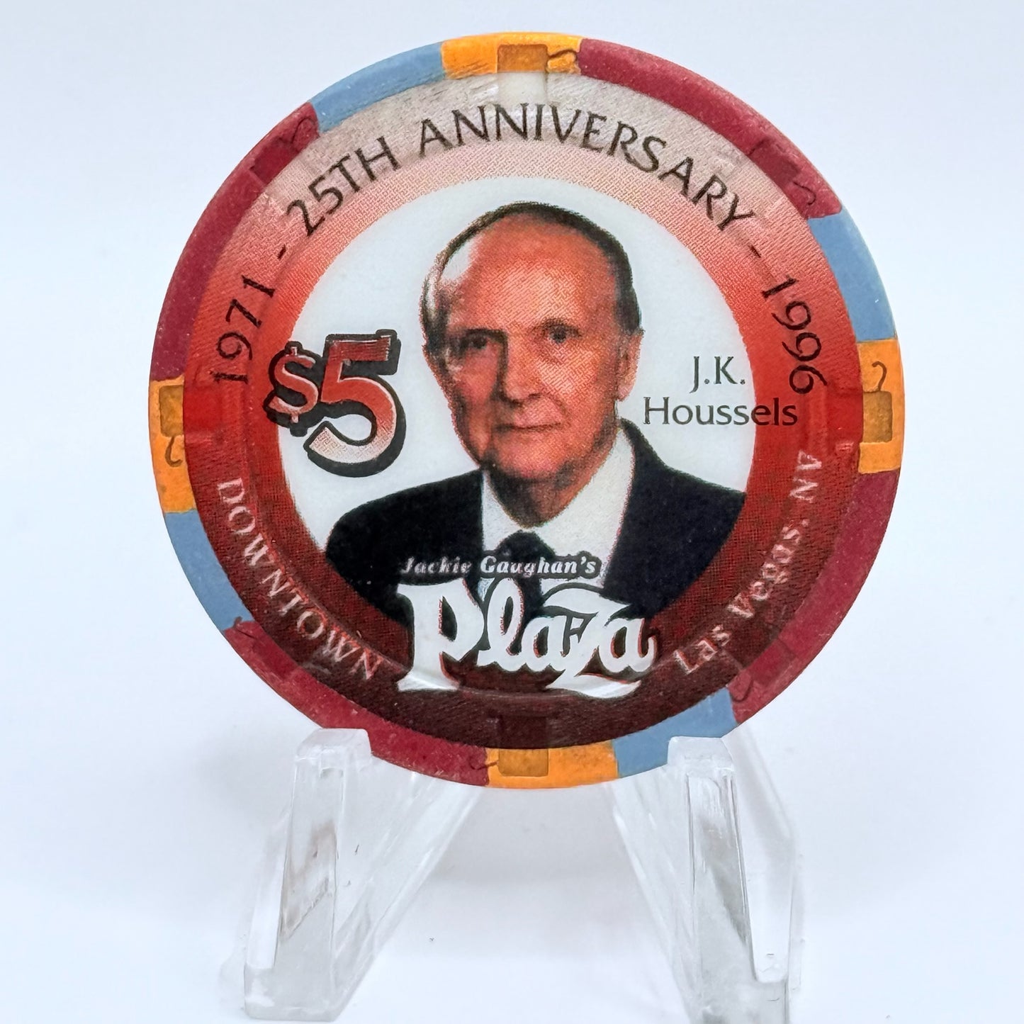 Jackie Gaughan's Plaza Las Vegas Nevada 1996 '25th Anniversary - J.k. Houssels' LE $5 Casino Chip N2569