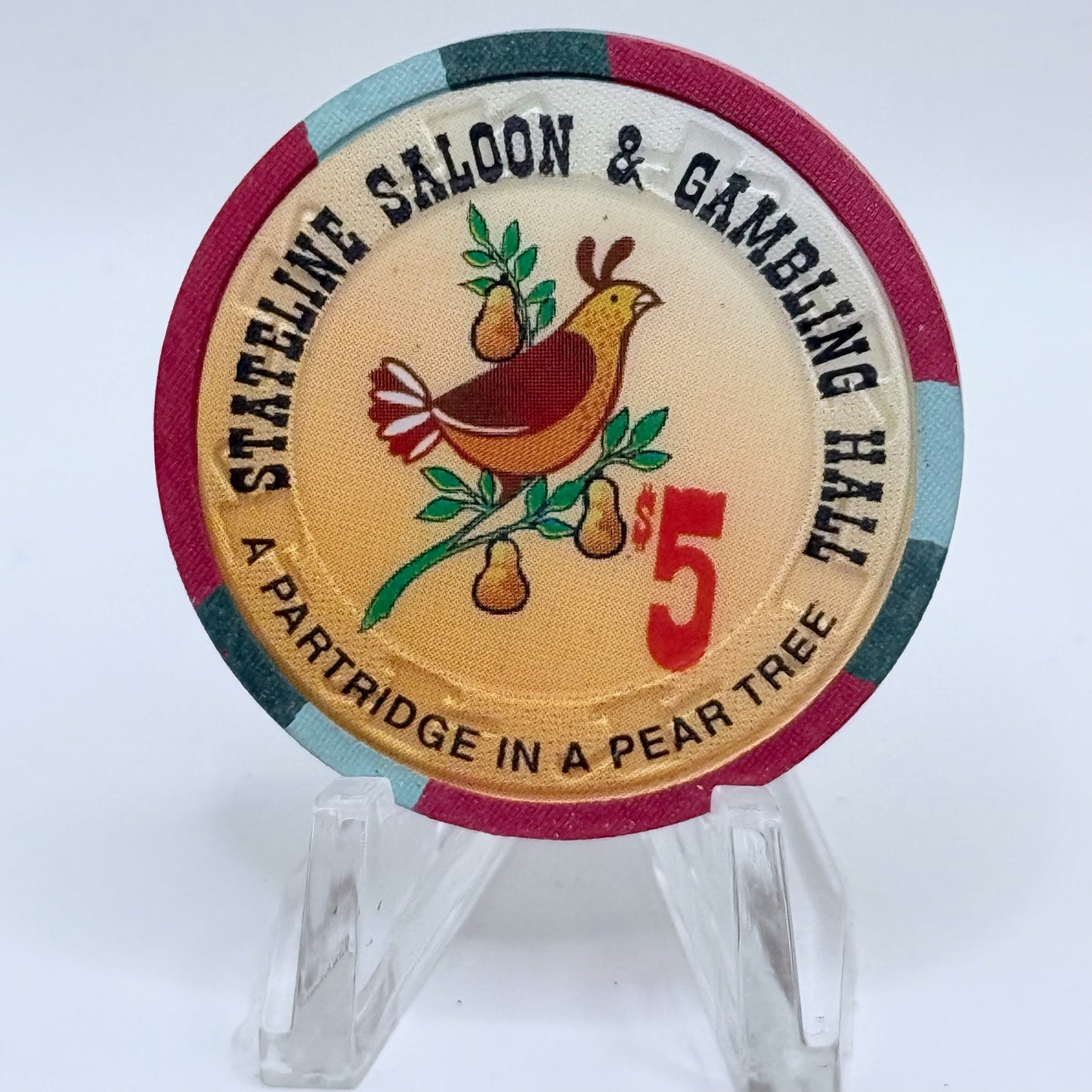 Stateline Saloon Amargosa Valley Nevada 1996 '12 Days of Christmas' Series 1 LE $5 Casino Chip - Lot of 12 chips #336